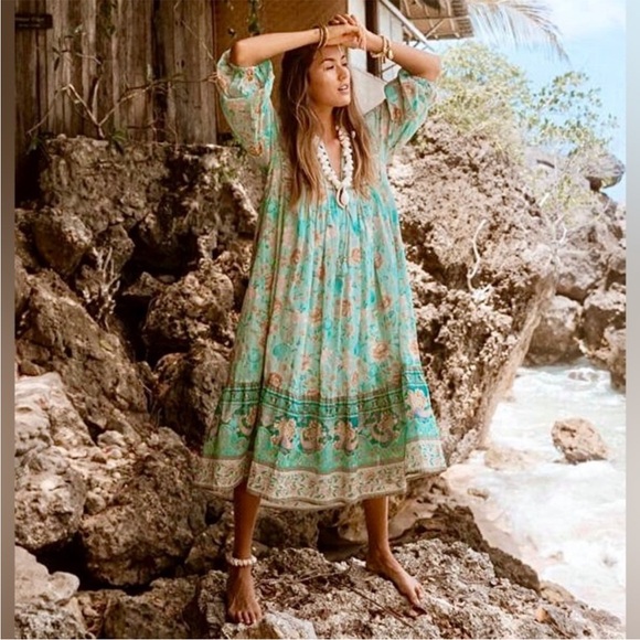 Spell & the Gypsy | Seashell boho midi dress in seafoam - Picture 6 of 16